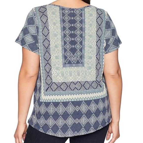 Lucky Brand Blue Green Multi Border Print Cotton Modal Tee 1X - Picture 10 of 14